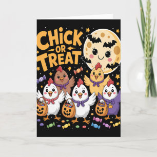Chick Or Treat Halloween Moon Chicken Fun Card