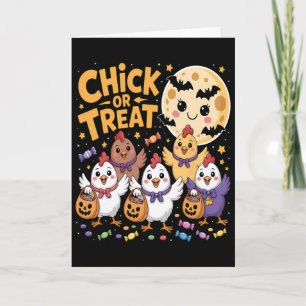 Chick Or Treat Halloween Moon Chicken Fun Card