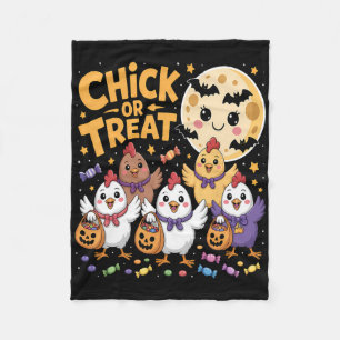 Chick Or Treat Halloween Moon Chicken Fun Fleece Blanket