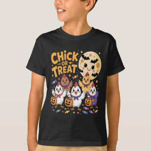 Chick Or Treat Halloween Moon Chicken Fun T-Shirt