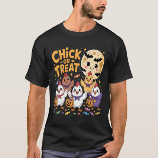 Chick Or Treat Halloween Moon Chicken Fun  T-Shirt