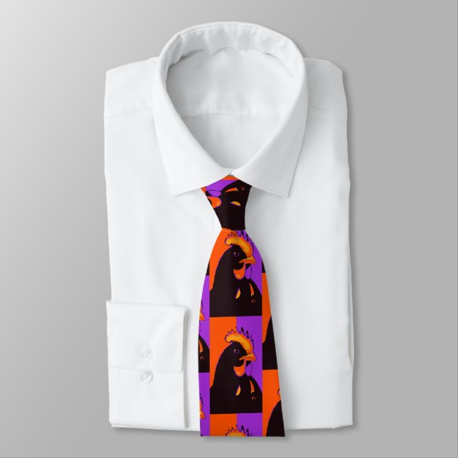 Chick or Treat Halloween Pop Art Chicken Neck Tie (Tied)