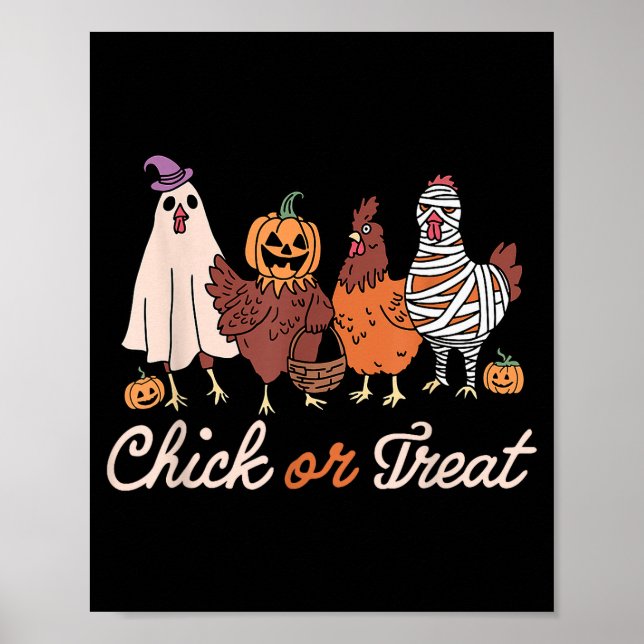 Chick Or Treat Halloween Witch Soky Chicken  Poster (Front)