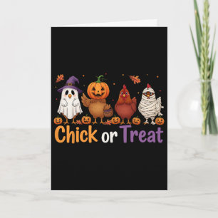 Chick Or Treat Halloween Witch Spooky Chicken Farm Card