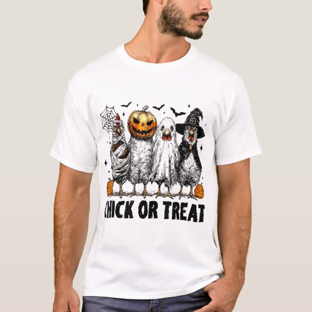 Chick Or Treat Halloween Witch Spooky Chicken Men  T-Shirt (Front)