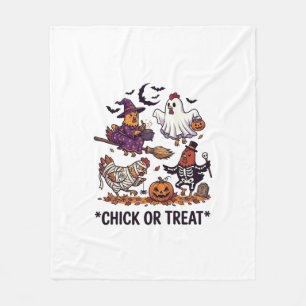 Chick Or Treat Haloween Chickens Witch Ghost Pumpk Fleece Blanket