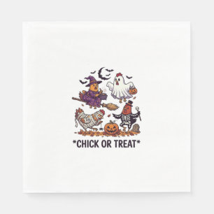 Chick Or Treat Haloween Chickens Witch Ghost Pumpk Napkin