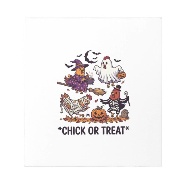 Chick Or Treat Haloween Chickens Witch Ghost Pumpk Notepad (Front)