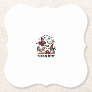 Chick Or Treat Haloween Chickens Witch Ghost Pumpk Paper Coaster