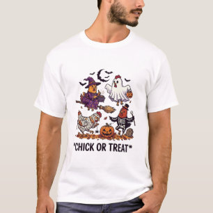 Chick Or Treat Haloween Chickens Witch Ghost Pumpk T-Shirt