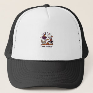 Chick Or Treat Haloween Chickens Witch Ghost Pumpk Trucker Hat