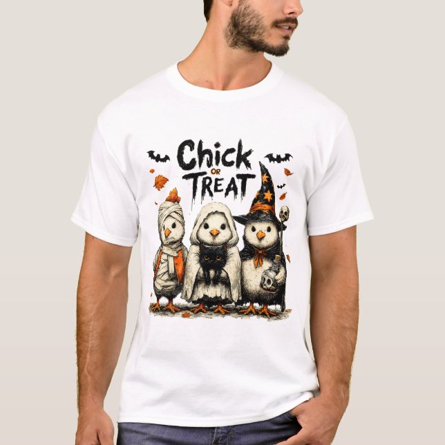Chick Or Treat Spooky Chickens Ghost Witchy T-Shirt (Front)