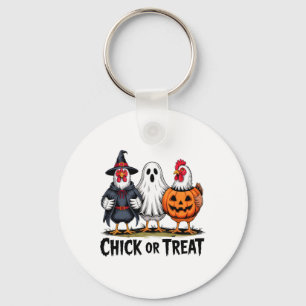 Chick Or Treat Spooky Witch Ghost Pumpkin Chicken Key Ring