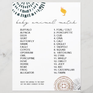 Chick Pink Bow Baby Shower Animal Match Game