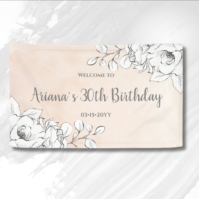 Chick Pink Modern White Floral Birthday Welcome Banner (Creator Uploaded)