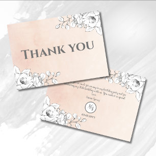 Chick Pink Modern White Floral Flat Thank You Card