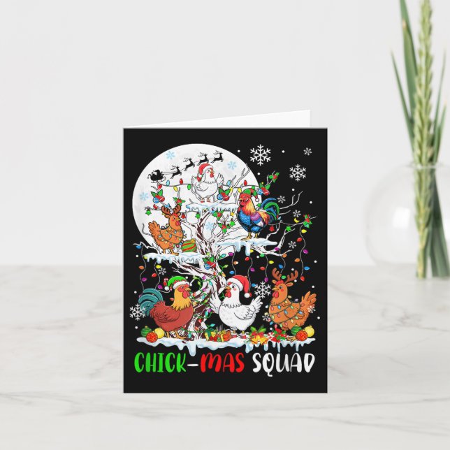 Chick Squad Xmas Group Santa Elf Chickens On Tree  Card (Front)