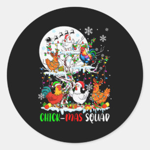 Chick Squad Xmas Group Santa Elf Chickens On Tree  Classic Round Sticker