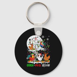 Chick Squad Xmas Group Santa Elf Chickens On Tree  Key Ring