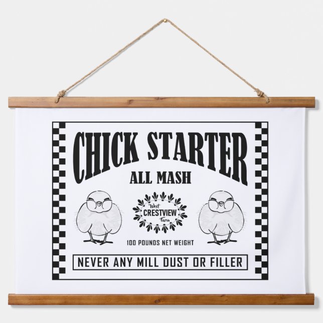 CHICK STARTER Wood Topped Wall Tapestry (Front)