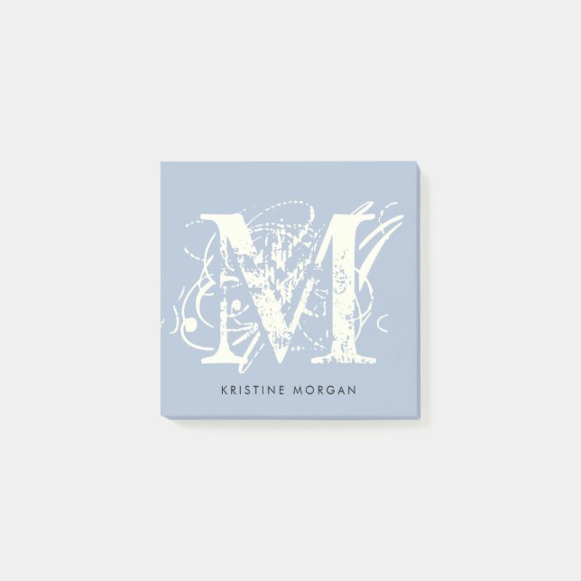 Chick typography blue monogram name post-it notes (Front)