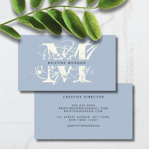 Chick typography blue monogram name square business card