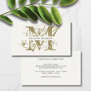 Chick typography ivory monogram name business card