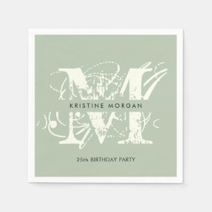 Chick typography sage green monogram name napkin