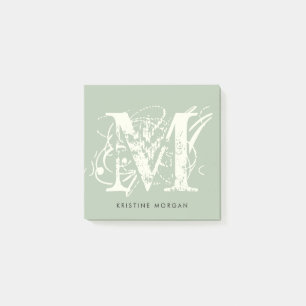 Chick typography sage green monogram name post-it notes