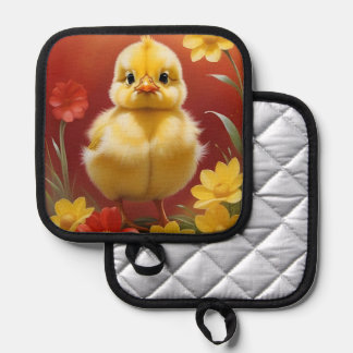 Chick With Flowers Pot Holder