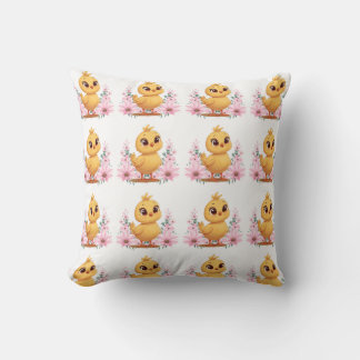 Chick with Flowers Throw Pillow