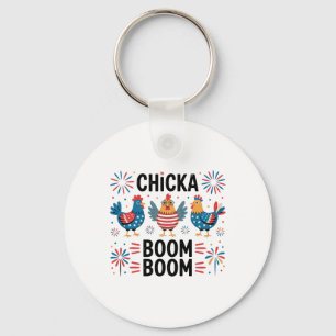 Chicka Boom Boom Chicken Crew Patriot 4th Of July Key Ring