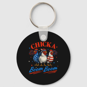 Chicka Boom Boom Funny Patriotic Chicken 4th Of Ju Key Ring
