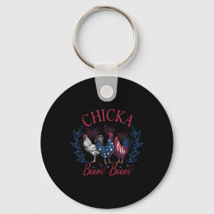 Chicka Boom Boom Funny Patriotic Chicken 4th Of Ju Key Ring