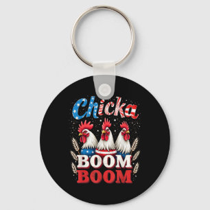 Chicka Boom Boom Funny Patriotic Chicken 4th Of Ju Key Ring