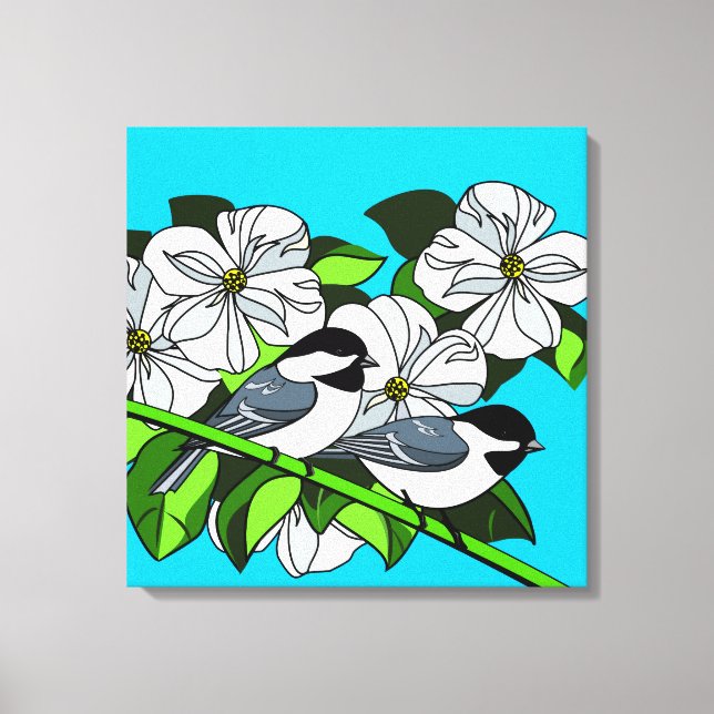 Chickadee Among Dogwood Flowers Canvas Print (Front)