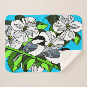 Chickadee Among Dogwood Flowers Sherpa Blanket