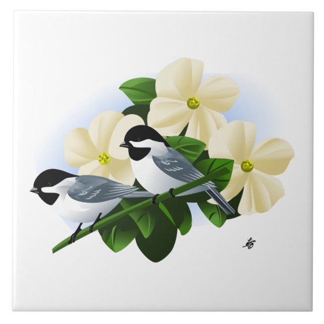 Chickadee and Flowers Tiles (Front)