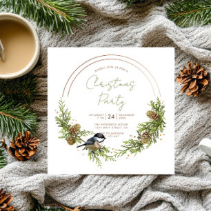 Chickadee and Pine Christmas Wreath    Invitation
