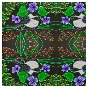 Chickadee and Violets Fabric