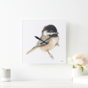 Chickadee Art Square Wall Clock