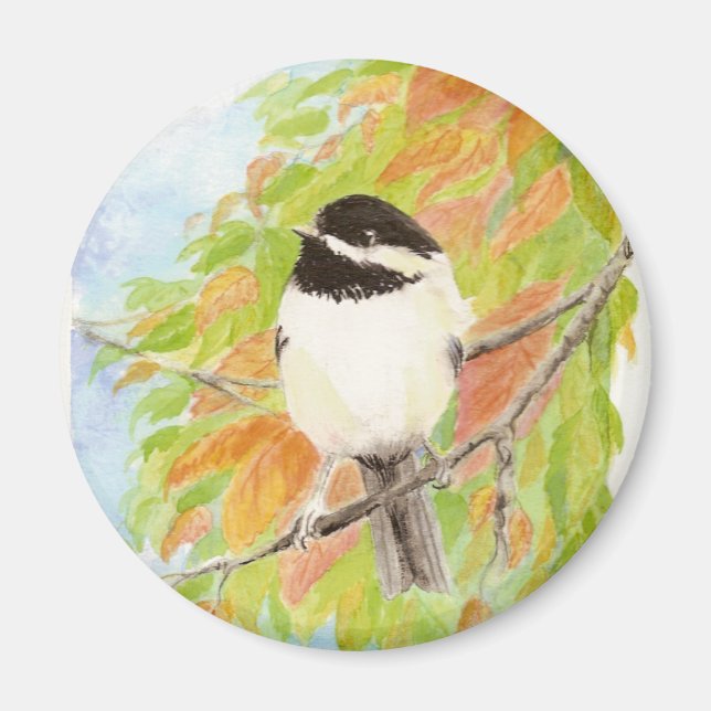 Chickadee Autumn Bird Fall Colour Magnet (Front)