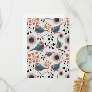 Chickadee Bird And Berry Pattern Floral Design Thank You Card