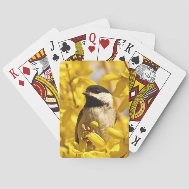 Chickadee Bird and Yellow Flowers Playing Cards (Back)