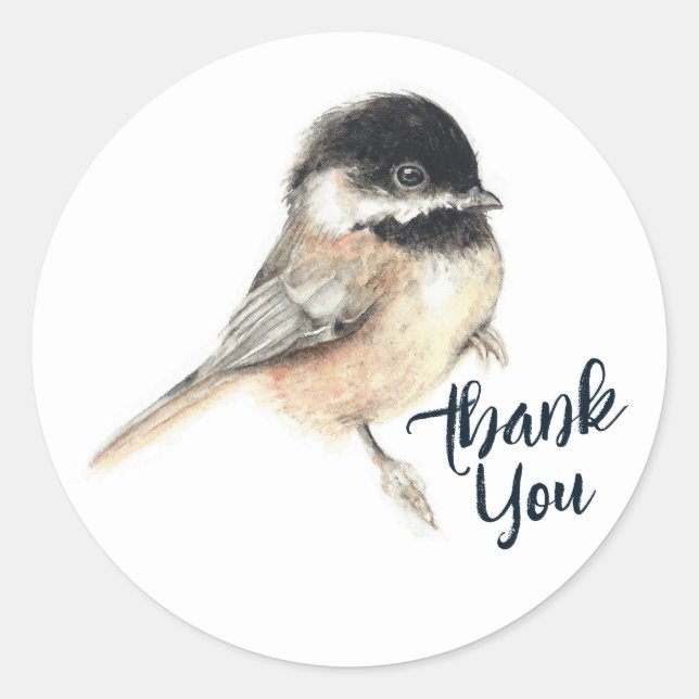 Chickadee Bird Art Thank You Classic Round Sticker (Front)