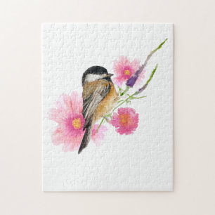 Chickadee Bird Black Capped Watercolor Jigsaw Puzzle