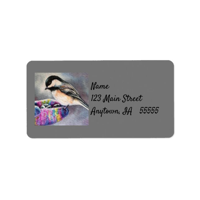 Chickadee Bird Eats From Hand Watercolor Art Label (Front)