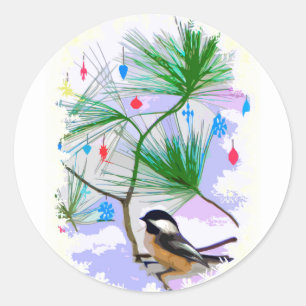 Chickadee Bird in Tree Stickers
