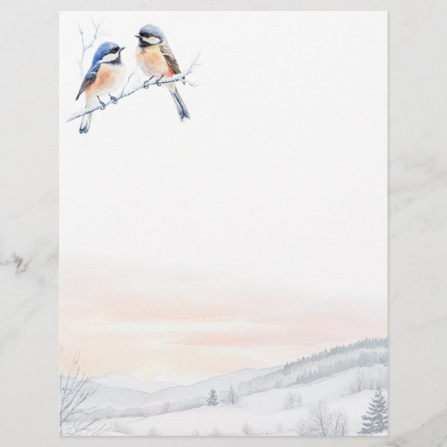 Chickadee Bird in Winter Christmas Custom Letterhead (Front)