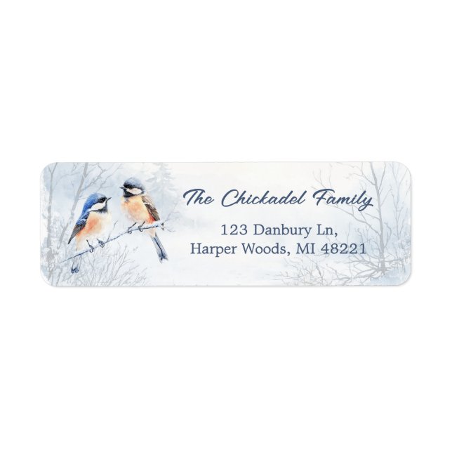 Chickadee Bird in Winter Return Address Label (Front)